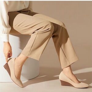 VIVAIA Tamia Wedge Women's Round Toe Comfortable Wedge Heels - Cream Color